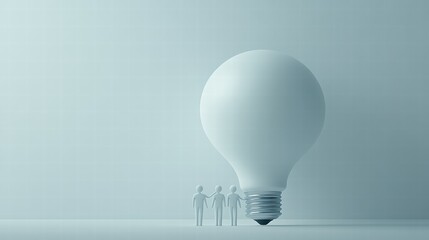 Two humans sharing a large light bulb in a minimalist space an illuminating concept