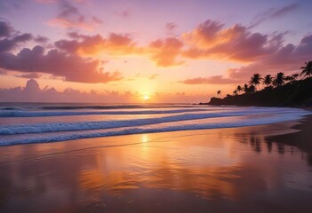 Obraz premium Serene moments on Berawa beach in Canggu Bali during a breathtaking sunset, becah, palm tree, serene