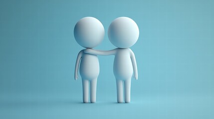 Supportive humans embrace friendship scene digital art minimalist studio close-up connection concept