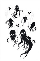 Abstract Silhouettes of Ghostly Figures Emerging from Smoke on a Minimalist Background, Representing Mystery, Fantasy, and the Supernatural