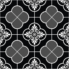 Floral geometric seamless pattern. Black and white ornament. Fabric for ornament, wallpaper, packaging, vector background