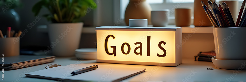 Poster Starting fresh with new goals in mind, I write them down on a light box on my cluttered desk for business inspiration._00002_