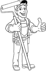 Painter Decorator Paint Roller Cartoon Handy Man