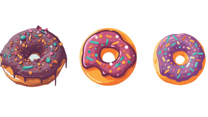 Fototapeta premium Donut illustration on white background, chocolate icing with sprinkles, kids menu design art