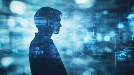 Digital Silhouette Of A Person In A Data Stream