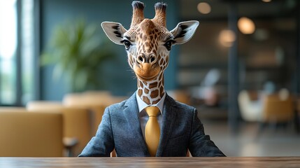 Giraffe in Business Suit Leads Boardroom Strategy Discussion with Colleagues