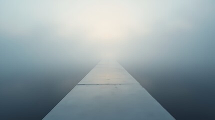 Misty Path to the Horizon: A Serene Walkway Vanishing into Foggy Distance