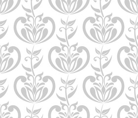 Damask seamless vector background. baroque style pattern. Gray and white floral element. Graphic ornate pattern for wallpaper, fabric, packaging, wrapping. Damask flower ornament.