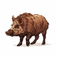 Fototapeta premium Realistic illustration of a wild boar walking, showcasing its thick fur and prominent tusks