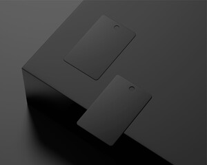 ID card Mockup, Blank Employee ID Badge, Black Corporate name Id card, rectangular card, 3d rendered Isolated on Dark Background