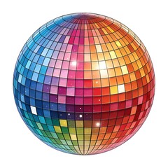 Shiny disco ball halftone  with sparkling reflections isolated on white background for party and celebration