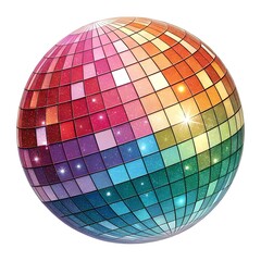 Shiny disco ball halftone  with sparkling reflections isolated on white background for party and celebration
