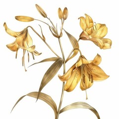 Obraz premium Elegant golden lilies blooming gracefully, creating a captivating botanical illustration