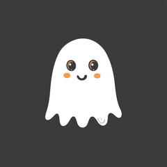 Funny cartoon Halloween kawaii ghost character with cute mischievous face on a transparent background