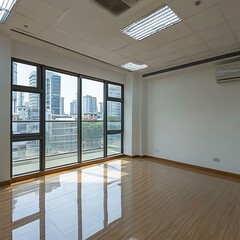 Fototapeta premium Modern Empty Office Room with Large Window and City View