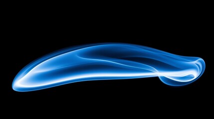 A flowing wave of glowing blue smoke isolated on a black background, featuring smooth curves and an ethereal, futuristic design perfect for abstract compositions