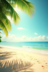 Obraz premium Coconut leaf silhouettes against a backdrop of serene sandy beaches during summer and holiday seasons create vibrant background concepts._00002_