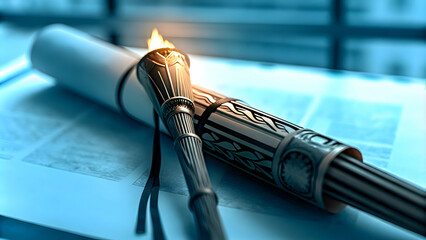 Naklejka premium Graduation Scroll and Torch Vector Symbolizing Enlightenment and Academic Achievement for Infographics