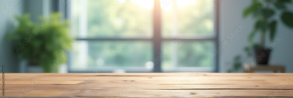 Poster A wood table top appears against a blurry abstract pattern of streaked window glass in the background._00001_