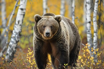Obraz premium Close-up of a large brown bear in the woods