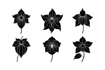 Abutilon flowers design, labeled medium linocut silhouette vector illustration.