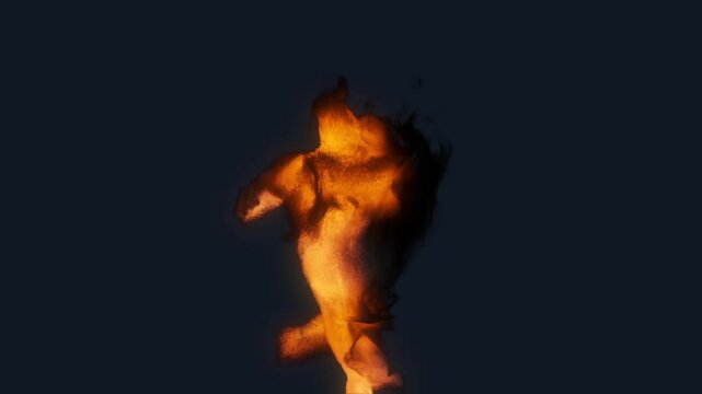 3d Animation of an MMA fighter spirit training. Fighter created from particles, isolated on black with luma matte