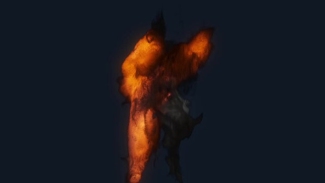 3d Animation of an MMA fighter spirit training. Fighter created from particles, isolated on black with luma matte
