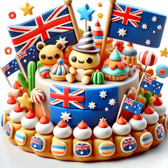 Fototapeta premium 3D Macro Close up of Australian themed Cake Decoration concept as Macro close up of Australian themed cake decoration with Australian symbols vibrant colors intricate details symbolizing celebration a