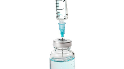 Close-up of an intravenous fluid drip chamber with clear and blue liquid, isolated on a white background. Healthcare and medical concept.