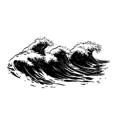 Ocean Wave Abstract Art: Monochrome  Waves Crashing Graphic Design