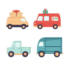 Fototapeta premium Adorable Cartoon Vehicles with Gifts