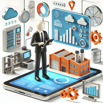 3D Manager analyzing data from automated logistics system on sleek dashboard concept as Manager analyzing data from automated logistics system displayed on sleek dashboard emphasizing data driven deci