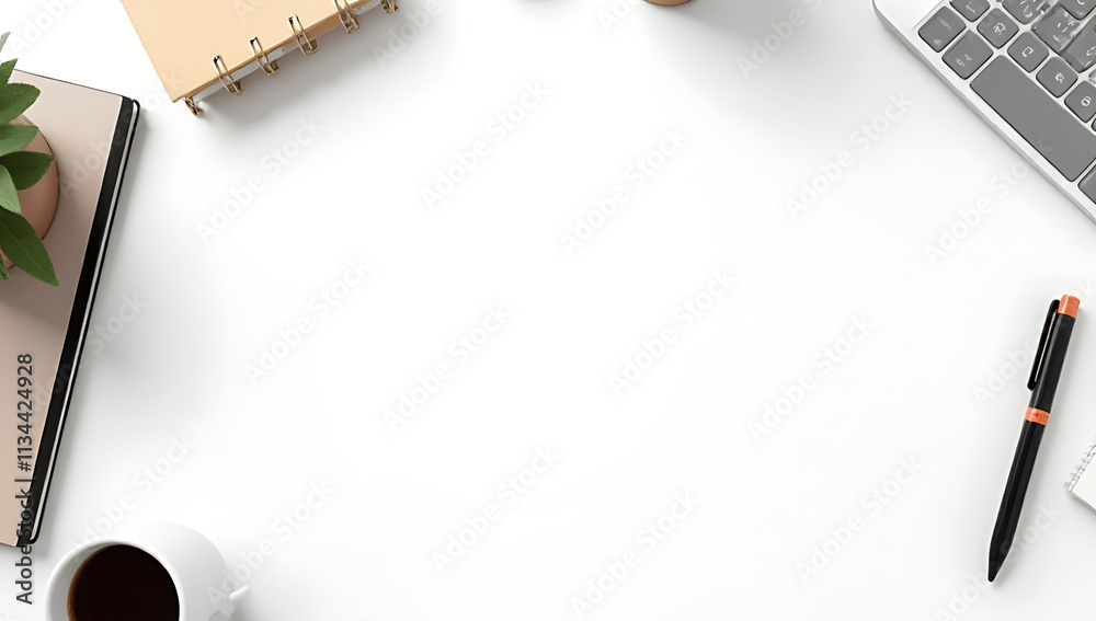 Leinwandbilder a flat lay design of a business table featuring office supplies arranged on a clean white background
