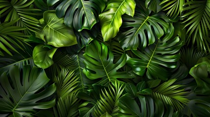 Lush Tropical Green Leaves Background for Nature and Interior Design