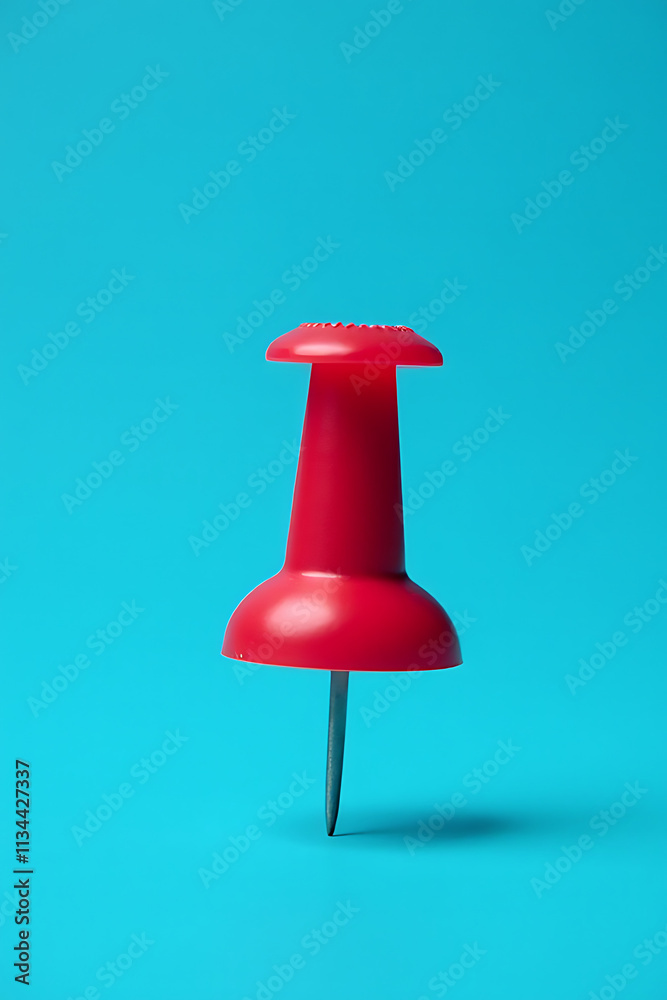 Poster a business concept is presented using a successful idea of a red pin and thumbtack against a blue ba