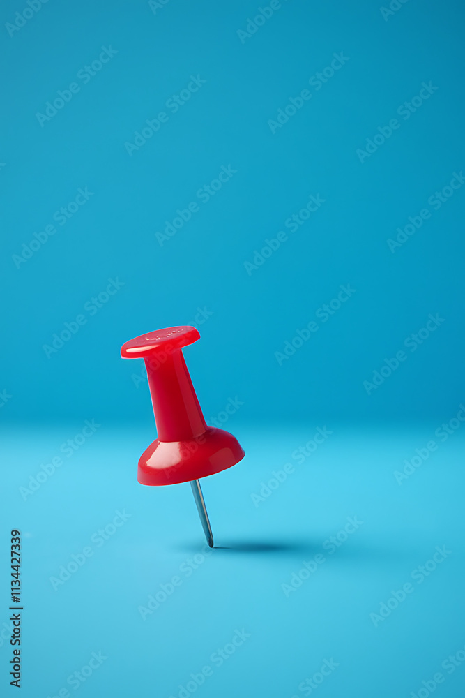 Poster a business concept is presented using a successful idea of a red pin and thumbtack against a blue ba