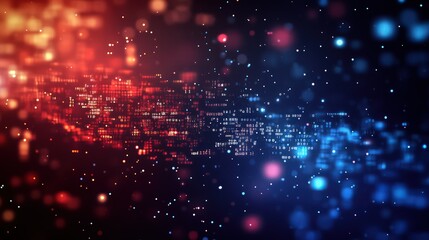 Obraz premium A blurred technological background with a complex network of program code and mathematical symbols floating in space. 