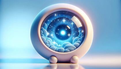3D Soft abstract image of an eye reflecting a starry sky with copy space above. concept as A close up of an eye reflecting a vast starry sky within its iris against a soft background symbolizing inner
