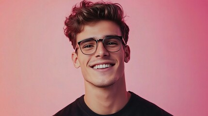Fototapeta premium Young and Handsome Man Smiling Brightly on Trendy Background