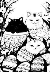 Cats in Easter eggs in the garden
