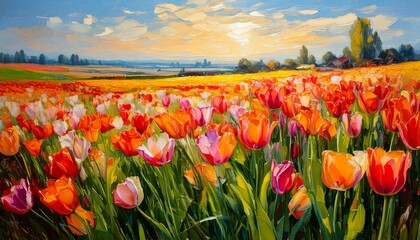 一面のチューリップ畑