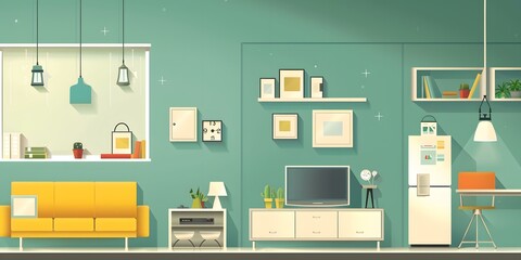 Modern Flat Design Illustration of Living Room Interior Design