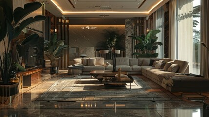 Luxury interior living room in house. Modern design and beautiful decoration