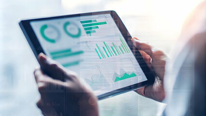 Close Up of Laptop Screen Featuring Eco-Friendly Financial Dashboard with Green Analytics Symbolizing Digital Sustainability