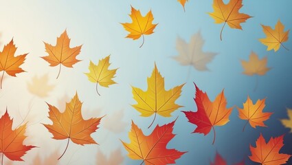 Obraz premium autumn leaves dancing on a serene blue backdrop
