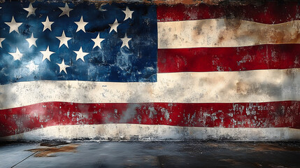 The United States close up flag on a grunge backdrop, ideal as a background for 4th of July celebrations.