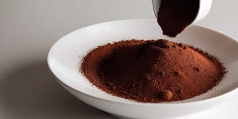 Rich Dark Brown Powder in a White Bowl Showcasing Vibrant Texture and Color Harmony