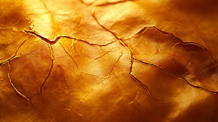 Close-up of a gold textured surface with cracks and creases.