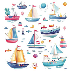 Whimsical Watercolor Boats: A Collection of Charming Sailing Vessels and Ships