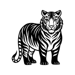 tiger silhouette, black and white silhouette, vector and illustration